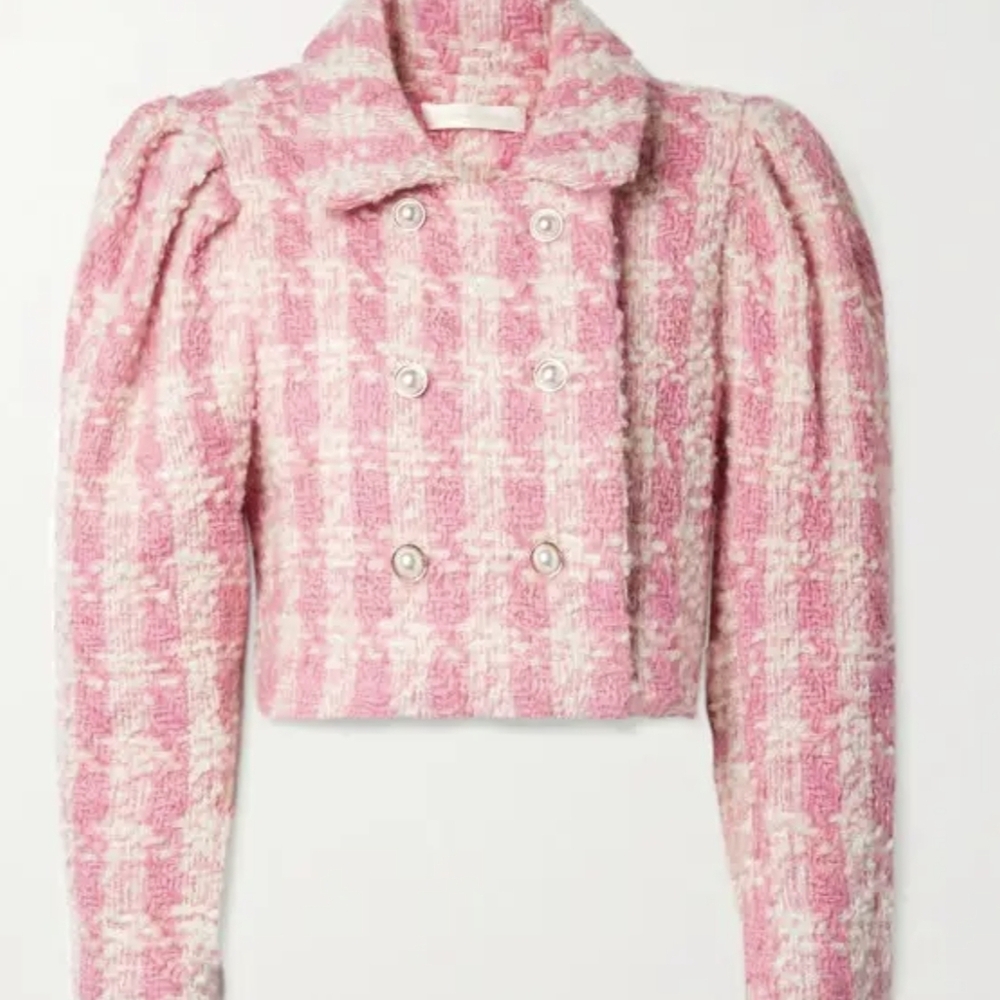 LoveShackFancy Mews Cropped Tweed Jacket in Pink Hills Sz 10